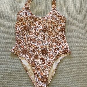 Rhythm. Brown and Cream Floral One-Piece Swimsuit